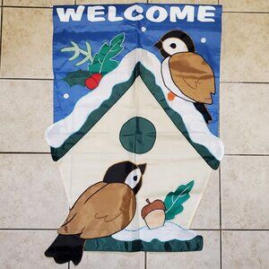 Welcome Winter Outside Flag Chick A Dee Bird Birdhouse Acorn 100% Nylon